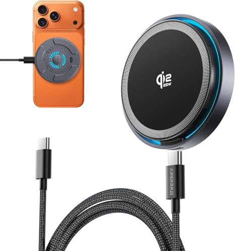 THREEKEY Qi2.2 25W Magnetic Wireless Charger, for iPhone 17-12 and AirPods | Fast Charging Pads with Ambient Lighting, 6.6 ft Cables, for Travel, Desk and Nightstand