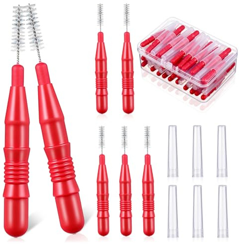 Gadpiparty Interdentalbürsten Größe 0, 50 Stück, Rot mit Schutzkappe | Feine Zahnzwischenraumbürsten, Kronen und tägliche Mundpflege, kompakt für Zuhause, Büro und Reisen