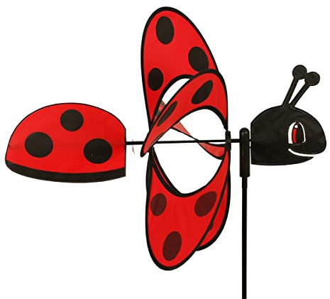 CIM Windspiel - Magic Ladybird - UV-beständig und wetterfest - Windrad: Ø38cm X Motiv: 46x18cm, Gesamthöhe: 103cm - inkl. Fiberglasstab und Bodendübel