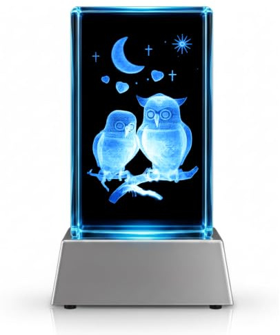 Kaltner Präsente Stimmungslicht - Das perfekte Geschenk: LED Kerze/Kristall Glasblock / 3D-Laser-Gravur/Eulen Nachtlicht, Ich Liebe Dich Geschenke für Frauen, Jahrestag, Hochzeitstag, Valentinstag