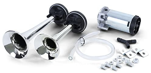 2 Klang Boots-Fanfare CHROM Hupe mit Kompressor 12 Volt