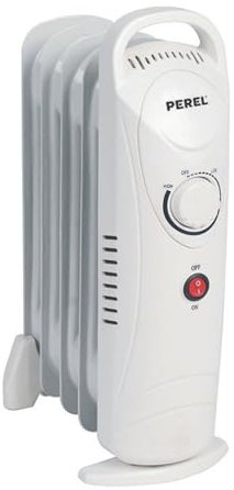 Perel Radiatore a olio 700W con 7 alette, termostato regolabile, maniglia, ruote, protezione contro il surriscaldamento e il ribaltamento – stufa portatile silenziosa ed efficiente per stanze fino a