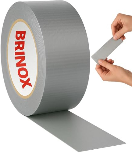 Brinox Cinta Americana Adhesiva Extrafuerte, Cinta Americana Reforzada 48 mm x 55 m para Reparación, Empalme, Sellado y Embalaje Color Plata