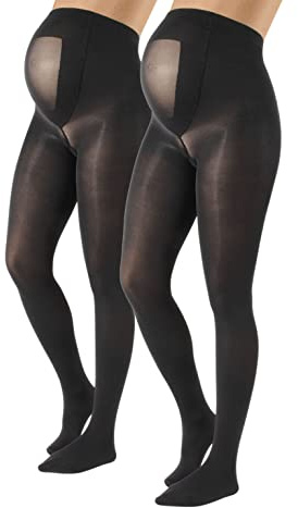CALZITALY - 2 PAIRS Semi Opaque Maternity Tights, Pregnancy Tights, ComfortableMaternity Pantyhose, 40 DEN | MADE IN ITALY | (XL, Black Color)