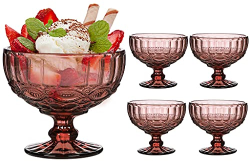 Dibor Set of 4 Pink Glass Dessert Bowls (CP56)