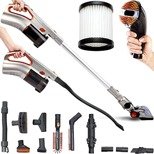 Gridinlux | Aspirador Escoba Vertical de Mano sin Cable con Motor de Alta Eficiencia 200W | Filtro HEPA | Depósito sin Bolsa 1L Extraible | Tecnología Ciclónica| Batería Litio |13 Accesorios