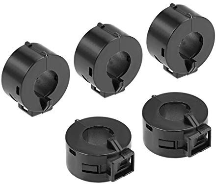 sourcing map Ferrita Núcleos Anillo Enganchable RFI EMI Ruido Supresión Filtro Clip cable 5uds Negro 15mm
