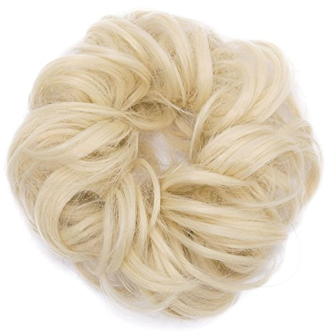 SEGO Hair Extensions Haarverlängerung Haargummi Hochsteckfrisuren Dutt Gewellt wie Echthaar Hellblond Wavy-30g
