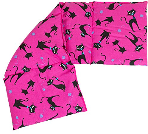 4-Kammer Kirschkernkissen 20x60cm - Wärmekissen & Kältekissen - Körnerkissen mit Kirschkern, Katzen-pink