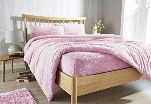 Olivia Rocco Teddy Fleece Extra Deep Fitted Sheet Cosy Warm Fluffy Fitted Bed Sheets, Blush Pink Double