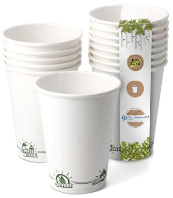 GREENBOX Umweltschonende Bio Einweg Becher kompostierbar I Papierbecher Probierbecher Espresso Pappbecher weiß mit EcoUp© Icon und PLA Beschichtung I 50 Getränkebecher 100 ml 4 oz