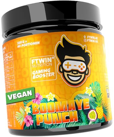 FTWIN® Nutrition Gaming Booster Boomaye Punch (Ananas + Maracuja) | für Gamer und E-Sportler, perfekt für lange und intensive Gaming-Sessions, 40 Portionen, vegan