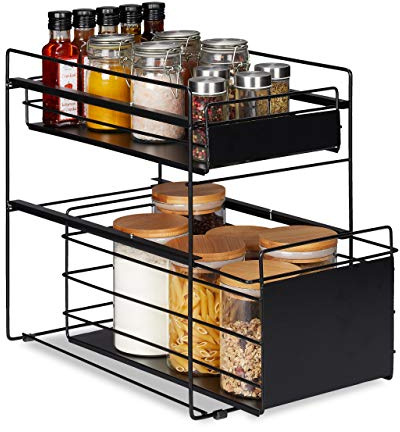 Relaxdays Schubladenregal, mit 2 Körben, Unterschrank Organizer, Küche und Bad, Korbauszug, HBT: 39,5x25x40,5, schwarz