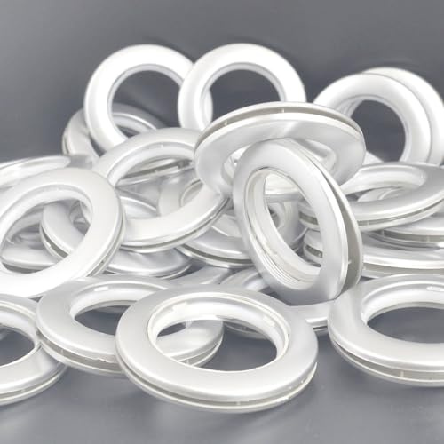 Pack of 32 plastic curtain rings with eyelets 40 mm internal diameter, nanoscale kit, for curtain with eyelets, matte fabric curtain kit (silver)