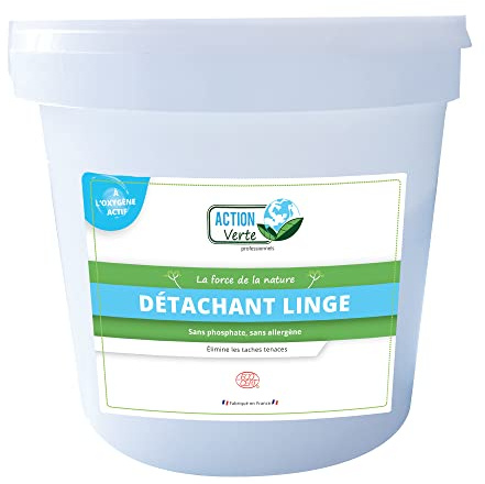 ACTION VERTE- Détachant linge- Elimine toutes les taches- préserve les couleurs- Ecocert- 100% d'origine naturelle- 2KG- Fabrication Française