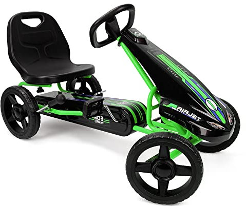 509 Crew Air Jet Pedal-Gokart – grün, Tretauto, sportliche Grafik auf der Frontverkleidung, Verstellbarer Sitz, 4-Speichen-Felgen mit Eva-Rädern mit 25 cm Durchmesser, mit Handbremse, ab 4 Jahren