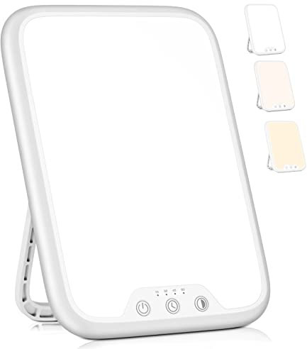 Lampada per Terapia della Luce, Lampada di Luce Diurna 10000 Lux UV-Free, con Funzione di Memoria & 4 del Timer Lampada Fototerapia, Controllo Pulsante, 3 Modalità di Colore, Dimmer Continuo