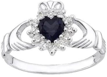 Old English Jewellers Sterling Silver Blue Sapphire Claddagh Ring - size J to U (L)