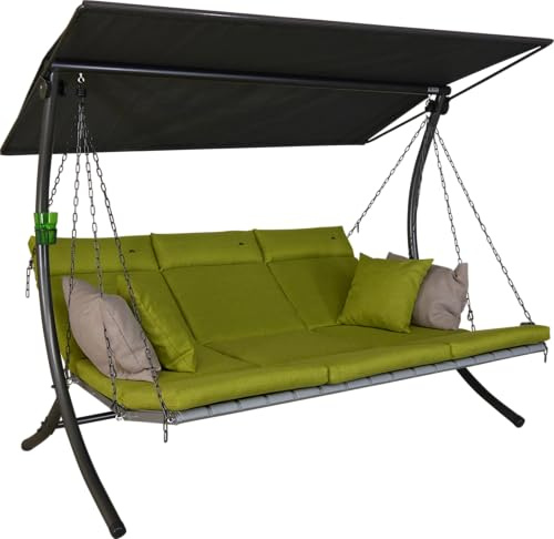 Angerer Freizeitmöbel GmbH Dondolo Hollywood Luxus Smart – Dondolo da giardino Made in Germany – altalena facile da montare (verde chiaro) | Dondolo da giardino Made in Germany, altalena per sedersi, sdraiarsi e rilassarsi, con funzione letto, facile da montare