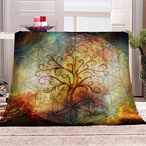 Baum des Lebens Kuscheldecke 150x200 cm Flanell Decke Extra Weich Flauschige Wohndecke Bunter Planet mit Muster Blanket Fleecedecke Waschbar Microfaser Sofadecke Couchdecke bettüberwurf