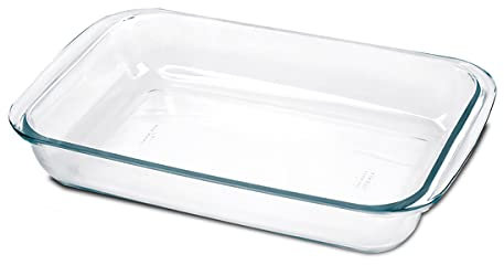Bandeja de horno rectangular, Fuente para gratinar, Molde para hornear de Cristal, capacidad 2.9 L - Longitud 39.4 x Profundidad 23.9 x Altura 5.1 cm -JUANIO-