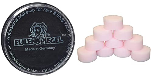 Eulenspiegel 181119 - Profi-Aqua Schminke, Schwarz, 20 ml, vegan & 990131 - Schmink-Schwämmchen, 10 Stück, feinporig, Schminken, Make Up Schwamm, Karneval, Halloween, Mottoparty