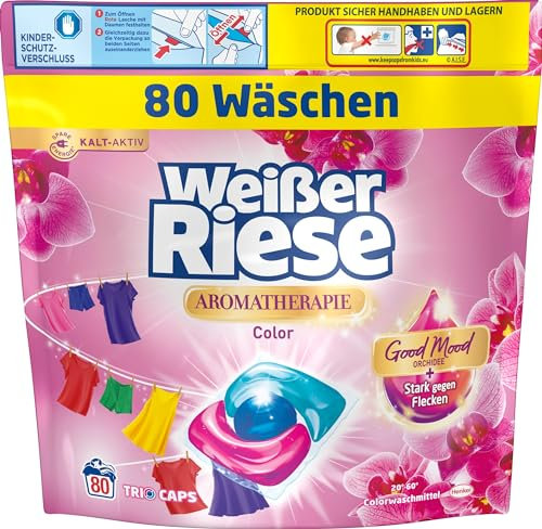 Weißer Riese Color Trio-Caps Aromatherapie Floral Sensation (80 Wäschen), Waschmittel mit Orchidee, Colorwaschmittel mit intensivem Dufterlebnis