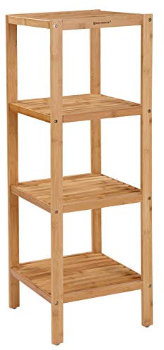SONGMICS Badezimmerregal, Badregal, Küchenregal, Schuhregal mit 4 Ebenen, Standregal aus Bambus, 33 x 33 x 98 cm, für Bad, Wohnzimmer, Flur, Küche, naturbeige BCB54Y