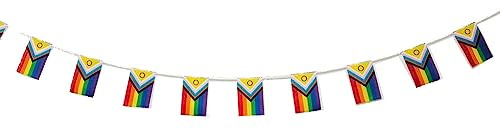 Gay Pride-Flagge, 40 Stück, Regenbogenflagge, LGBT+ 11,4 m, LGTBIQ+ Wimpelkette, Flagge 14 x 21 cm, für Gartenbar-Dekorationen