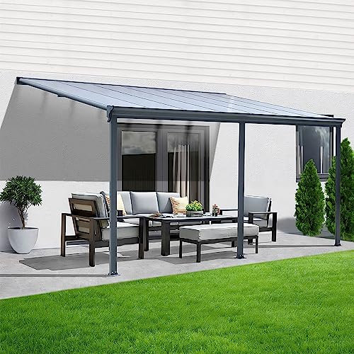 Terrassenüberdachung Sky Guard Aluminium 495 cm als Bausatz Sichtschienen und Hohlkammerplatten Grau