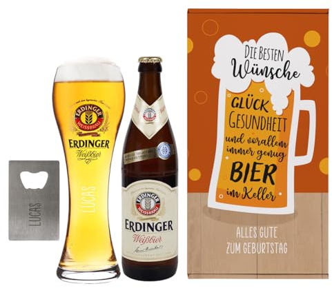 Herz & Heim® Geburtstagsgeschenk-Set ... genug Bier im Keller / 4-teilig/personalisiert