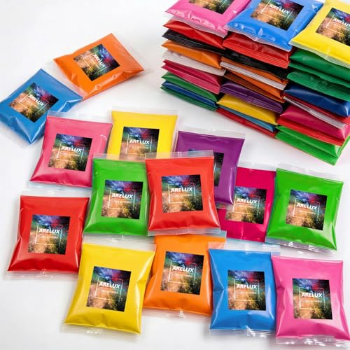 ARELUX Holi Powder Color Run Powder Bulk, 48 Pack 2.8oz/80g Each Natural Assorted Color Rangoli Powder, Washable Chalk Powder Paint for Color War, Rangoli, Fun Run, Party & Festival