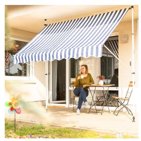 Manuell einziehbare Markise, höhenverstellbar, ohne Bohren, Neigung und Höhe verstellbar, handbetriebene einziehbare Markise, starker Stahlrahmen + UV-beständig ( Color : B , Size : W200cm(78.74in) )