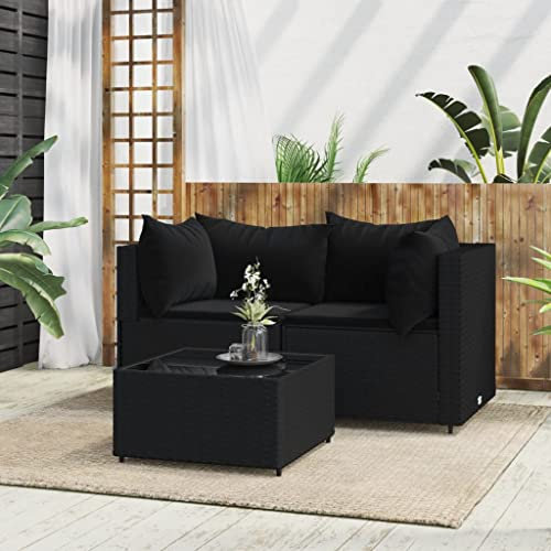 Hovothy 3-TLG. Garten-Lounge-Set mit Kissen Schwarz Poly Rattan Loungesessel Outdoor Balkon Lounge Outdoor Sofa Rattansessel Rattan Stuhl Gartenlounge Outdoor Gartensofa Gartencouch Balkon Sofa