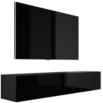 3E 3xE living.com Väggmonterad TV-bänk, modern design A: B: 170 cm, H: 34 cm, D: 32 cm, TV-mediabänk, väggmonterad TV-sideboard, matt svart/glansig svart
