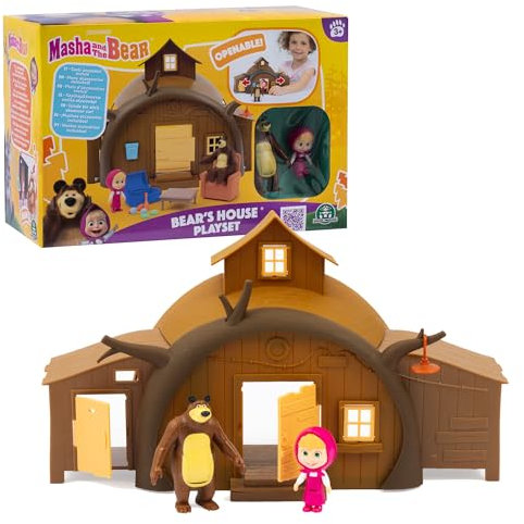 Giochi Preziosi Masha & Michka, Haus des Michka, 2 Figuren im Lieferumfang enthalten und 15 Zubehörteile, Spielzeug für Kinder ab 3 Jahren, MHA22