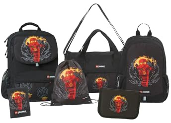 LEGO® NINJAGO® Schulranzen Jungen 1. Klasse Set Red –6-teilig LEGO NINJAGO Set mit Schulrucksack Jungen, Turnbeutel, Federmäppchen Junge, Geldbörse & Sporttasche
