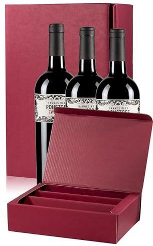 5x Flaschen Geschenkkarton Wein - Rot - für 3 Flaschen - Verpackung in hochwertiger Leinenoptik