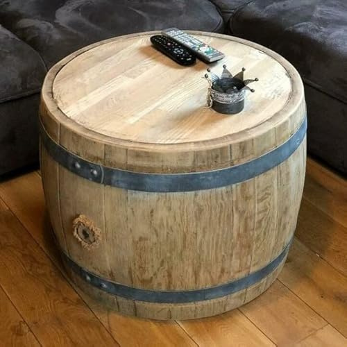 Fass-Schmiede Weinfass Bauchiger Couchtisch aus Weinfass Mittelteil mit Holzplatte Sofatisch (Natur)