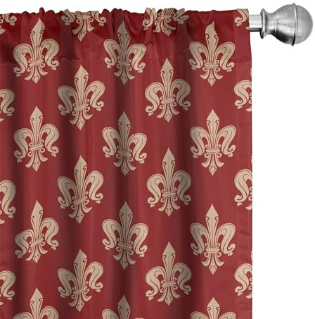 ABAKUHAUS Fleur De Lis Vorhänge 2er-Pack, Französisch Lizenz Wappen-Lilien-Symbol Vintage-Königreich Klassische Heraldik, 4 Stück 150 cm x 245 cm, Pfirsich Zinnoberrot