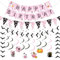 Jollyboom Halloween Birthday Decorations, Pink Black Happy Birthday Banner Pumpkin Ghost Spider Web Bunting Flag Hanging Swirls Bat Garland Hanging Decor for Girls Halloween Party Baby Shower