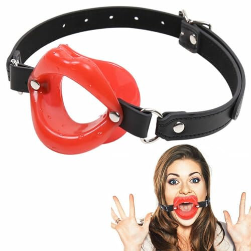 Moinha Knebel Mundknebel Silikon Gezwungen Mund Offen Einstellbar Lippenspreizer mit Mundöffnung Fetisch SM Ballknebel Leder Bondage Flirten Sexpielzeug für Anfänger (Rot)