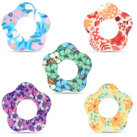 25pcs Sensor Covers for Libre 1/2, Waterproof Adhesive Patches Summer Flowers Glucose Blood Sugar Monitor Patch Sweatproof CGM Sensor Stickers Protection(5 Styles)