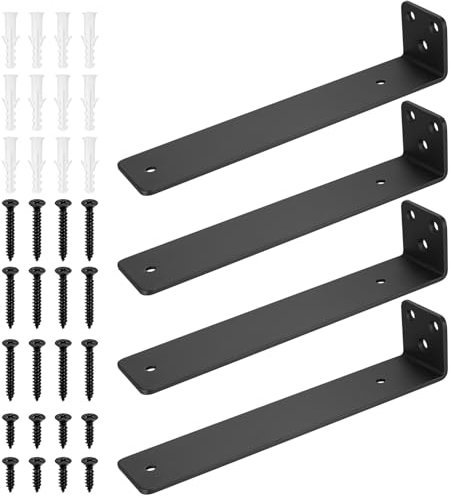 4 Pezzi Staffe per Mensole Pesanti, Reggi Mensola da Muro, Staffa per Mensola, Staffe a L in Metallo, Staffe di Supporti per Scaffali, Mensole in Legno Montate a Parete, Nere, (7.87 pollici/200 mm)