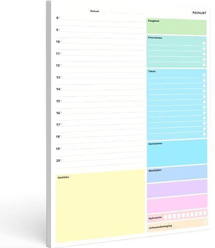PACKLIST Tagesplaner, Tagesagenda pro Seite – Tagesorganisator A4, Tagesplaner – Dauerhafter täglicher Kalenderanzeiger – Dauerhafter Agendaplaner – Tagesplaner 52 Seiten