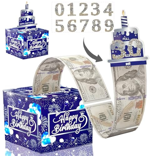 Happy Birthday Money Box Cash Gift Pull Surprise Money Gift Box with 30Pcs Transparent Bags, Funny Money Gift Ideas, Money Presentation Box for Cash Gifts Birthday