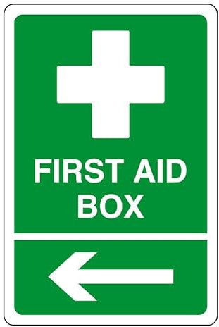 Segnale di sicurezza per cassetta di pronto soccorso, freccia sinistra, cartello di sicurezza, adesivi di pronto soccorso, kit di pronto soccorso, dibond in alluminio da 3 mm, per uso interno/esterno