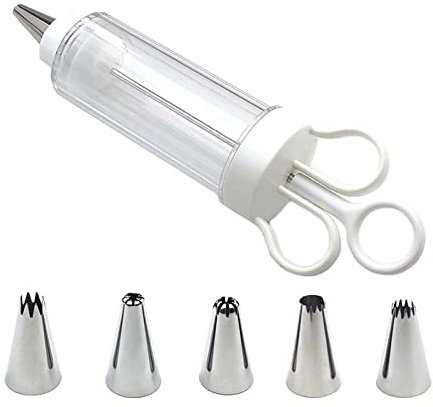 KANGQL Set siringa per decorazione dolci, con 5 ugelli per glassa, strumento per decorare torte, facile da usare, grande