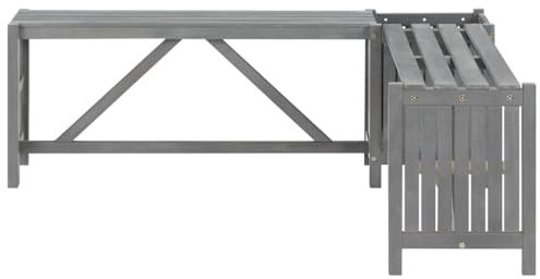 HETFTJN Balkon Bank Balkon Lounge Klein Sitzbank Esszimmer Bierbankgarnitur - Garten-Eckbank mit Pflanzkübel 117 cm Massivholz Akazie Grau für Terrassen Garten Balkon Draussen