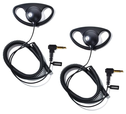 HYSHIKRA On Ear Headset 3.5mm Jack Single Ear Reception Only Walkie Talkie Headphones Compatible with Motorola Sepura Rexon Wouxun Kenwood Baofeng Quansheng handheld radios (D Shape 2 PACK) | Reception Only Walkie Talkie Headphone Compatible with Motorola Sepura Rexon Wouxun Kenwood Baofeng Quansheng Mic